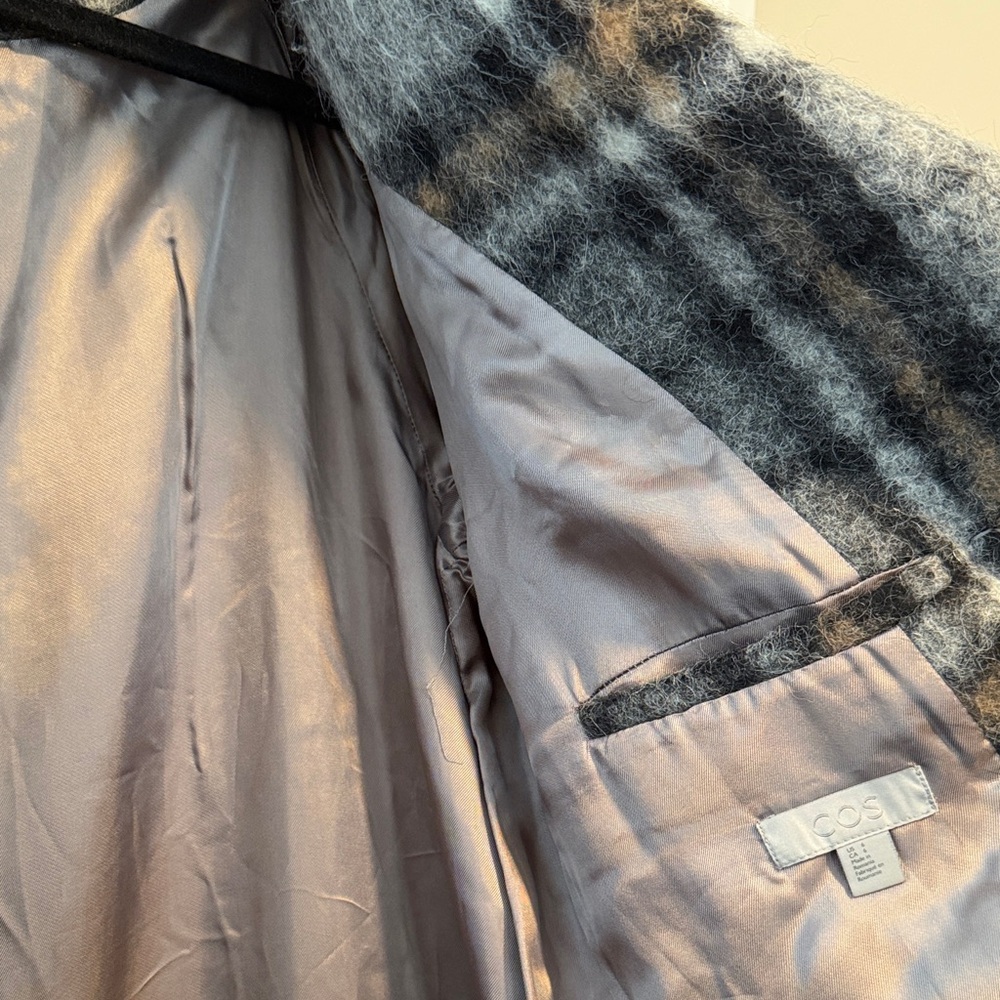 COS Plaid Brushed Mohair Wool Coat Gray Size 6 - Picture 8 of 15